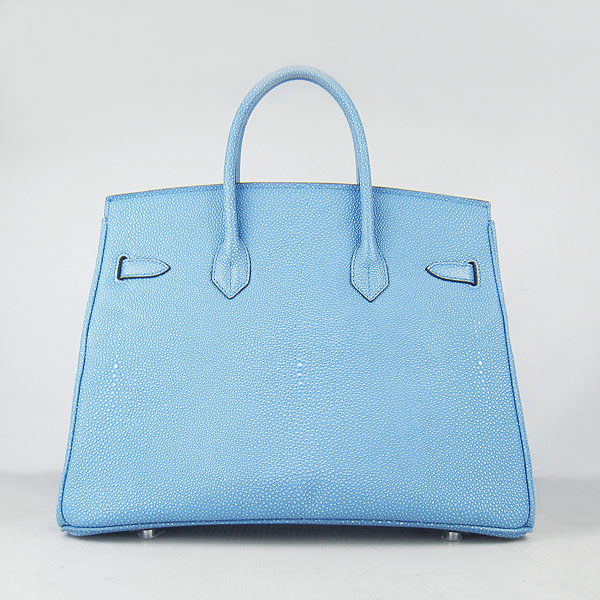 High Quality Fake Hermes Birkin 35CM Pearl Veins Leather Bag Light Blue 6089